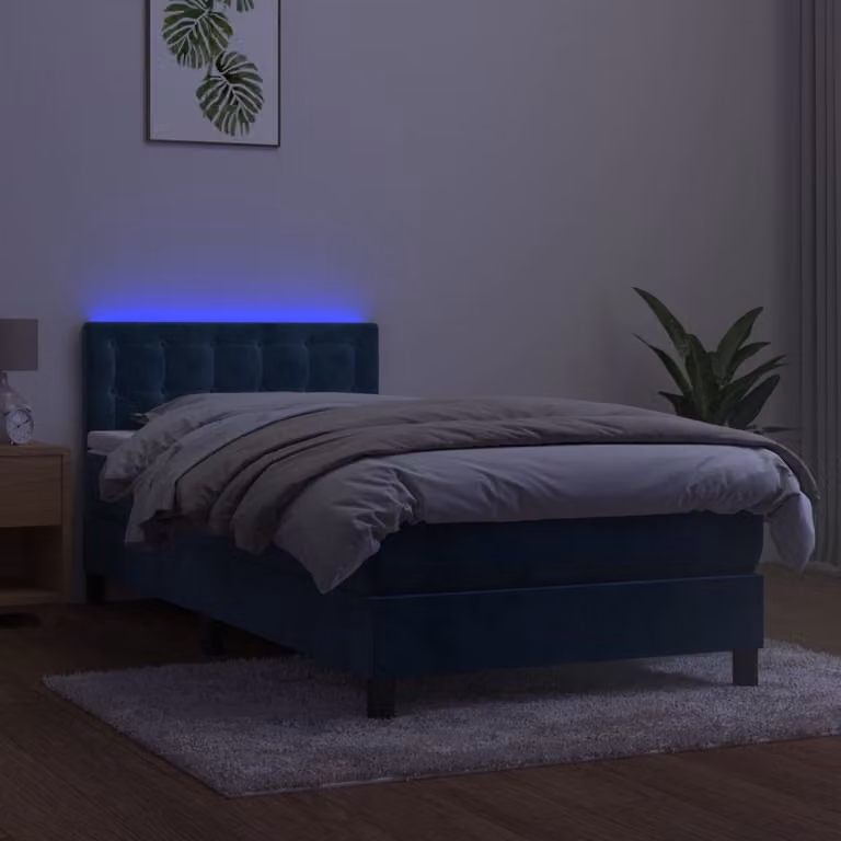 Maison Exclusive - Letto a Molle con Materasso e LED Blu Scuro 90x200cm in Velluto