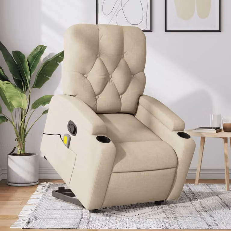 vidaXL Poltrona Alzapersona Massaggiante Reclinabile Beige in Tessuto