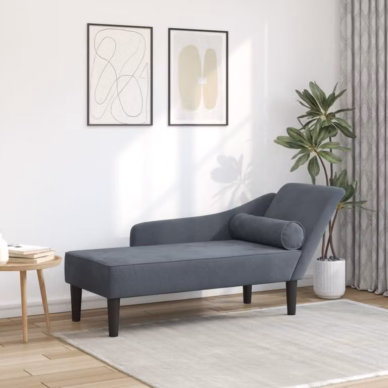 vidaXL Chaise Longue Moderna a Forma di L in Velluto Grigio con Cuscini e Struttura in Legno Massiccio L: 141,0 cm, P: 55,5 cm, H: 66,5 cm