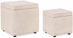 Set di pouf DYLAN bianchi e beige in tessuto moderno con struttura imbottita