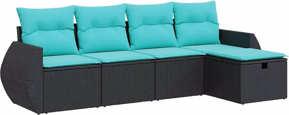 Set Divani da Giardino 5 pz con Cuscini in Polyrattan Nero