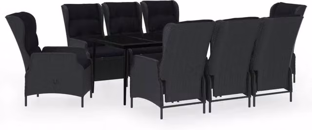 Set da pranzo da giardino Outsunny in acciaio verniciato antracite con piano in vetro, 9 pezzi