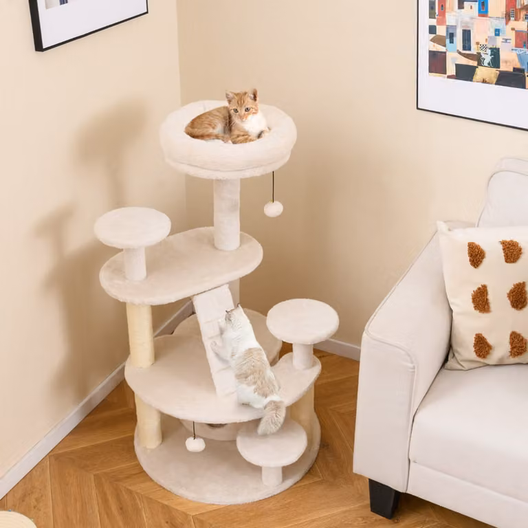 Albero per gatti adulti Costway con condominio e piattaforma imbottita, centro attività per animali domestici in bianco