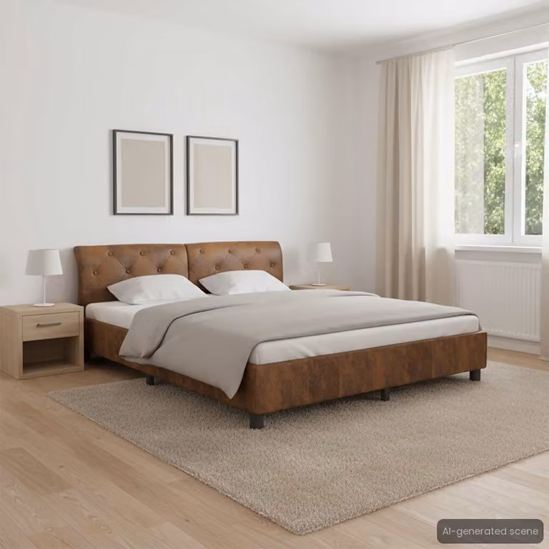 Giroletto vidaXL in similpelle scamosciata marrone con struttura in legno e listelli fissi L: 180 cm, P: 200 cm