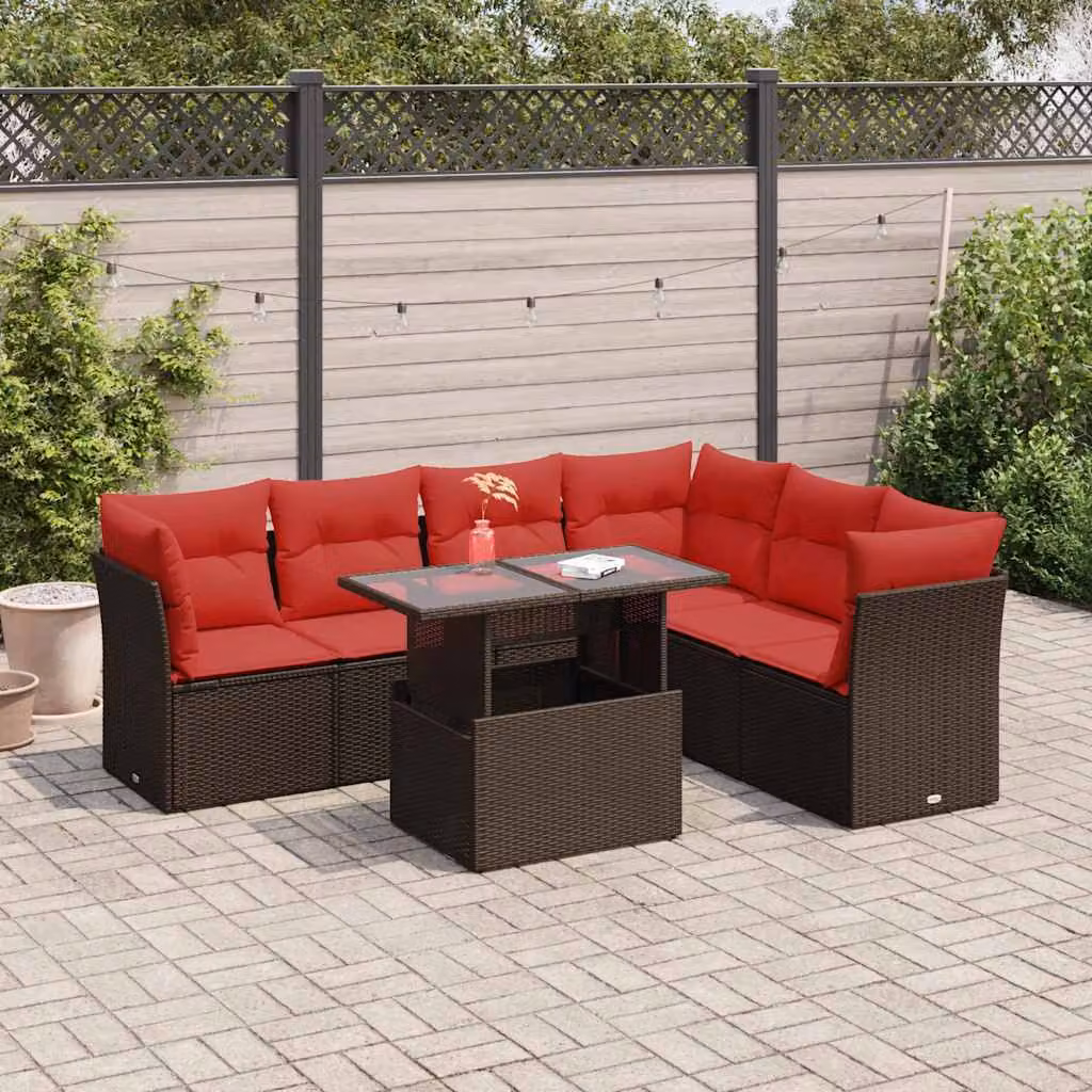 Maison Exclusive - Set Divani da Giardino 7pz con Cuscini Marrone Polyrattan Acacia