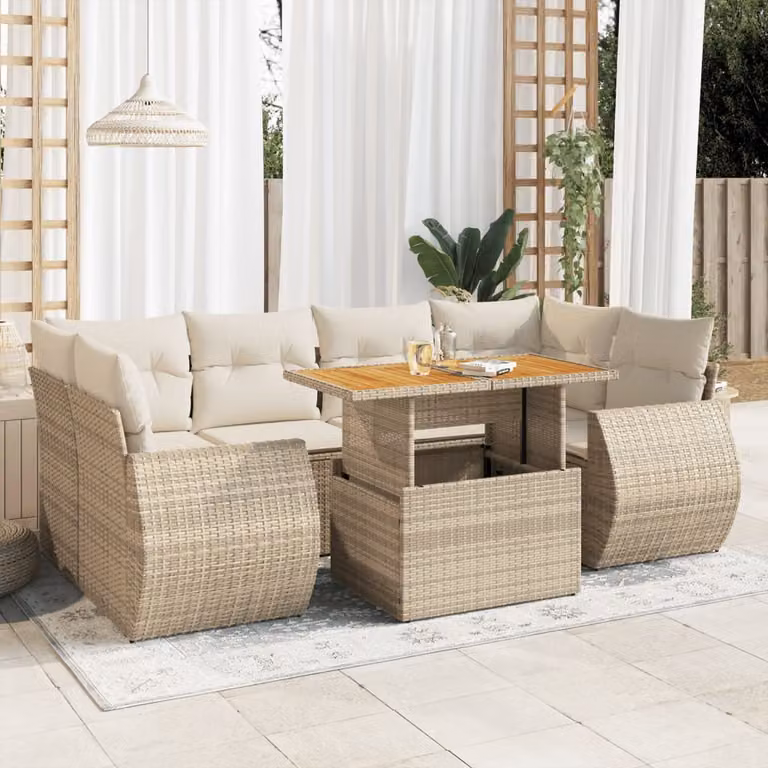 Maison Exclusive - Set da giardino 7 pezzi con cuscini Beige Poly Rattan
