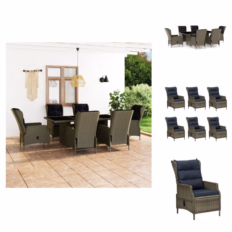 vidaXL set da pranzo da giardino 7 pezzi con cuscini in poly rattan marrone - Set di mobili da giardino