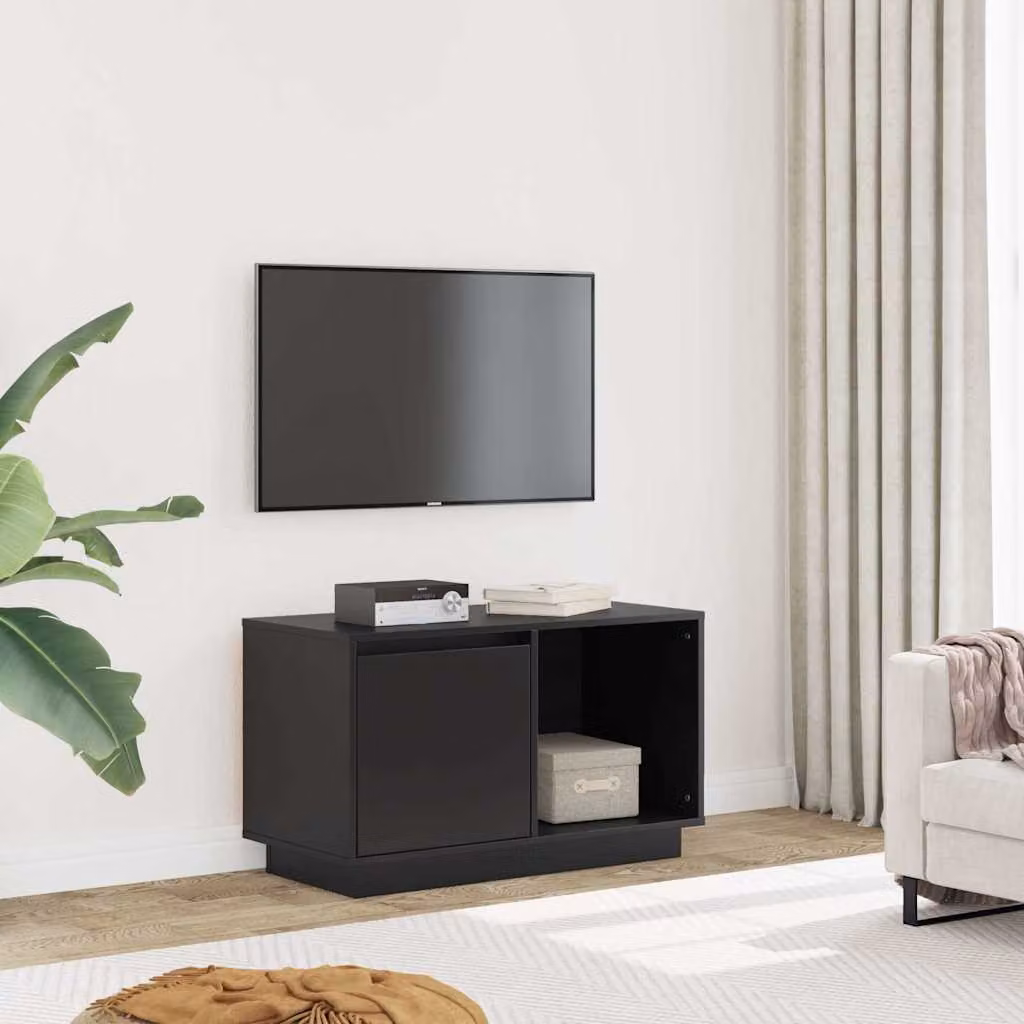 vidaXL Mobile Porta TV Nero in Legno di Pino Massello L: 74 cm, P: 35 cm, H: 44 cm