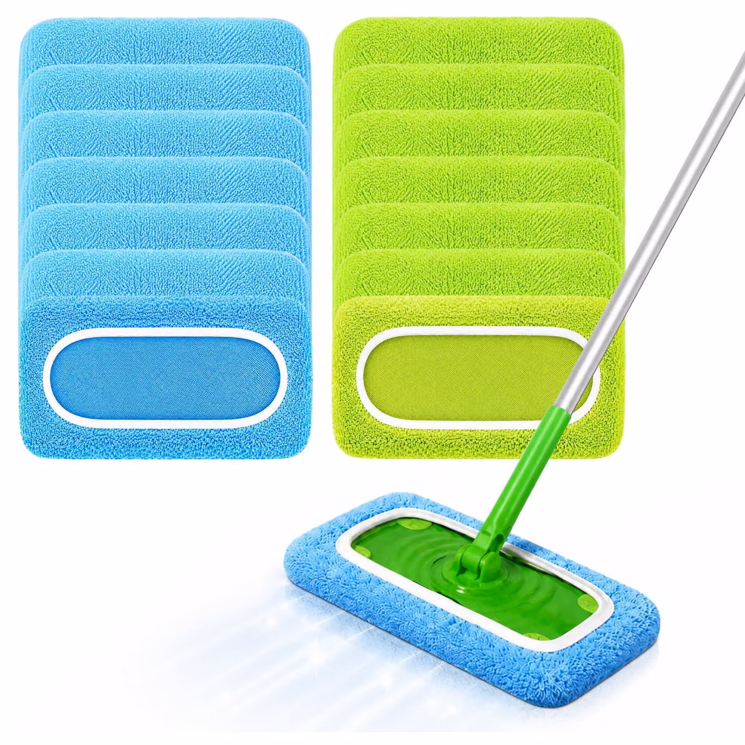 Coperture per mocio in microfibra, per uso umido e asciutto, confezione da 4 pezzi, colore azzurro chiaro/verde chiaro