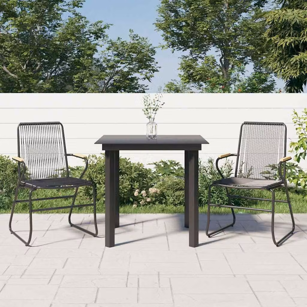 Set da pranzo da giardino vidaXL in polyrattan nero con tavolo in vetro e 3 sedie