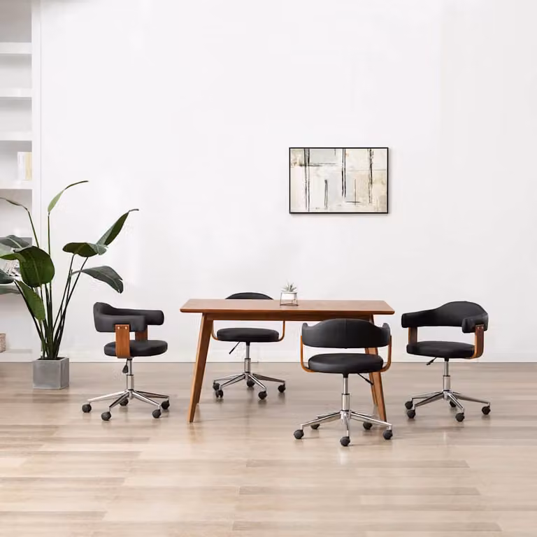 Set di 4 sedie da pranzo girevoli vidaXL in similpelle nera e legno con design moderno