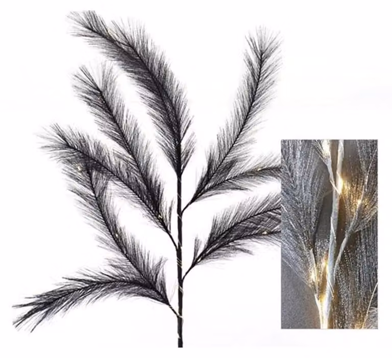 HBx ramo di erba piuma naturale con LED 72 cm nero