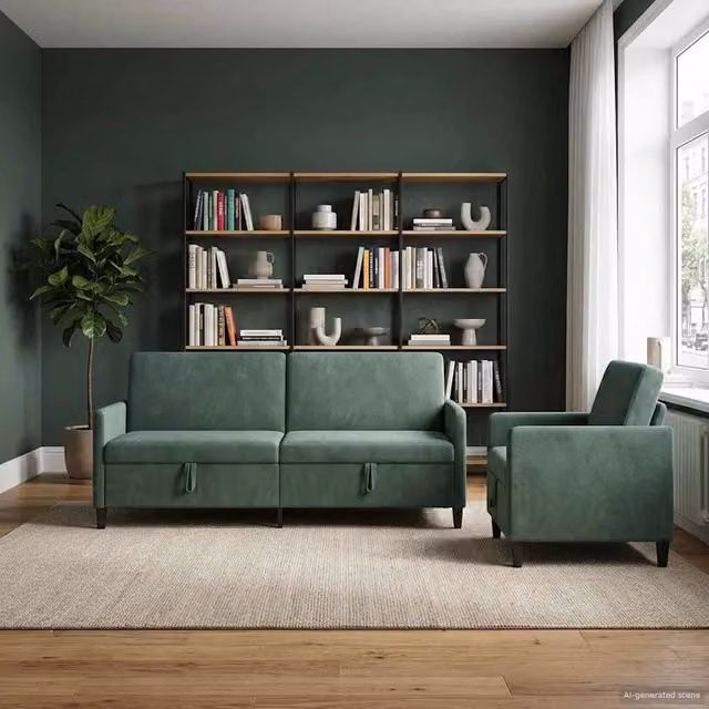 Set di Divani con Storage 2 pz Verde Mare Poliestere 3429257