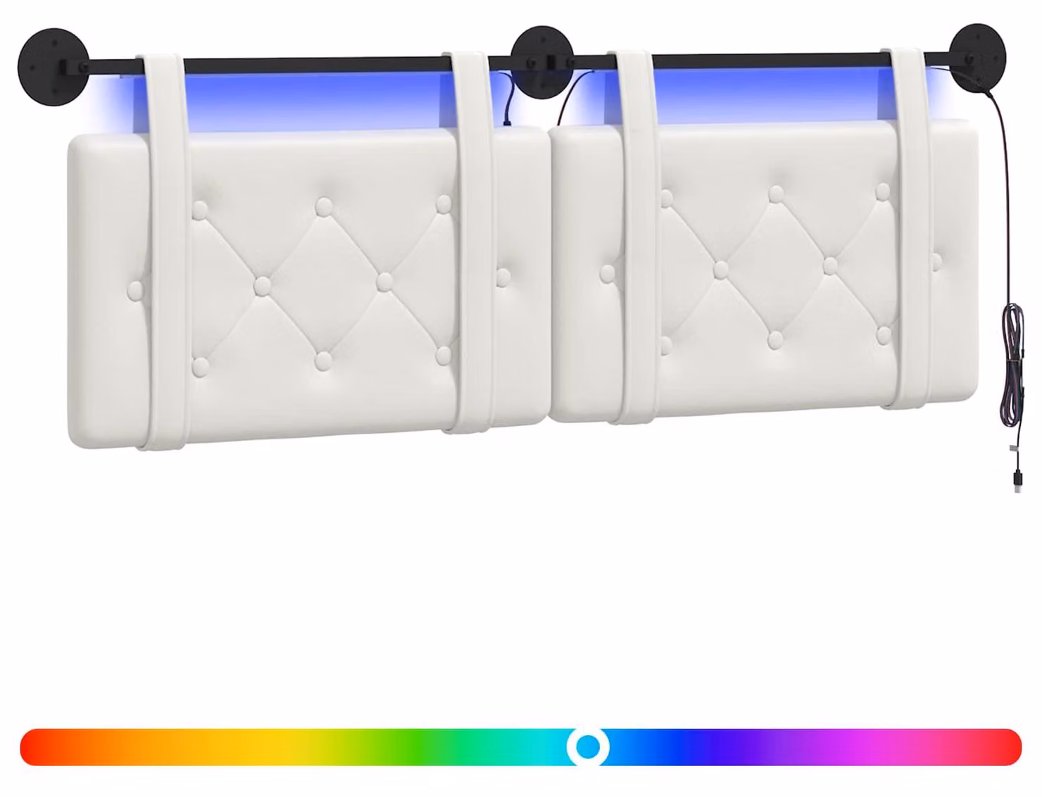 Testiera sospesa Con luce LED Bianco Pelle finta