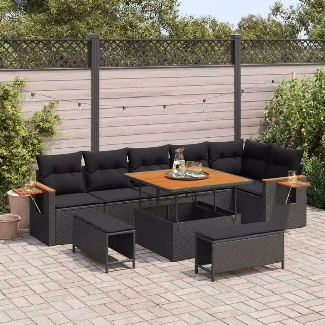Set Divano da Giardino 11 pz 9-Numero di posti Nero polyrattan 3365134