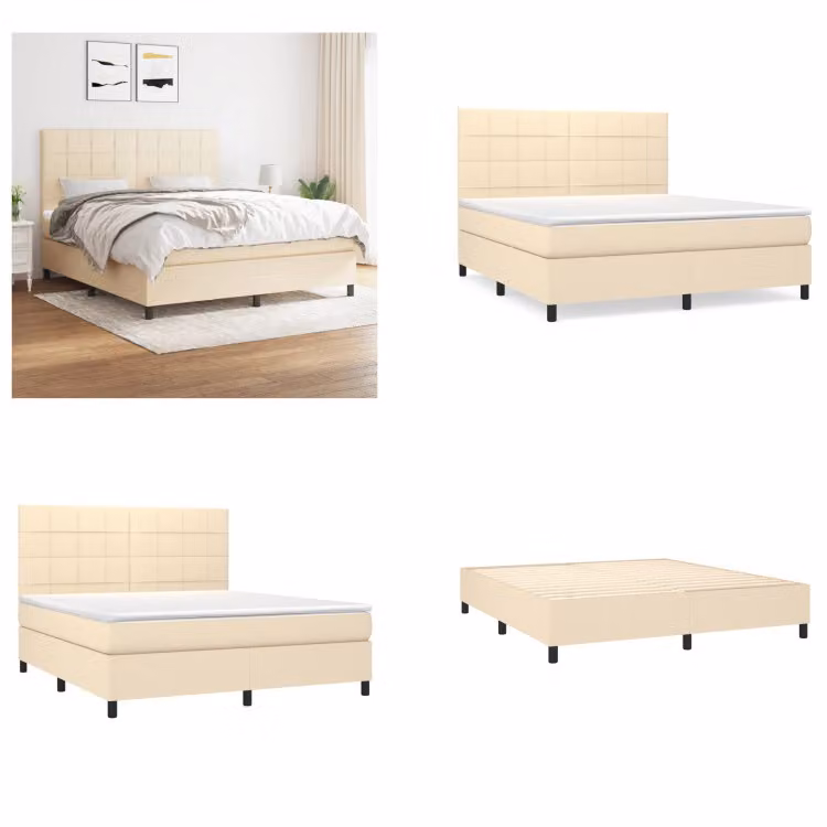 vidaXL Letto a molle con materasso in tessuto crema 160x200 cm - Letto a molle - Boxspringbetten - Bett - Schlafzimmermöbel