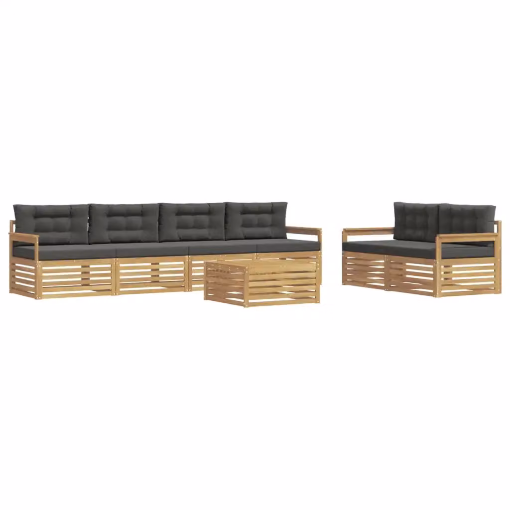 Set di divani da esterno vidaXL da 7 pezzi in legno di acacia con tavolino e cuscini, Bianco e Antracite – 2