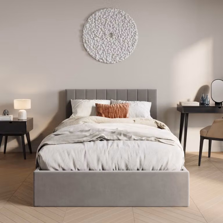 Letto imbottito 140x200 cm con contenitore e rete a doghe Letto matrimoniale con rete idraulica Letto imbottito Letto contenitore Struttura letto robusta | 200x140 cm velluto grigio chiaro