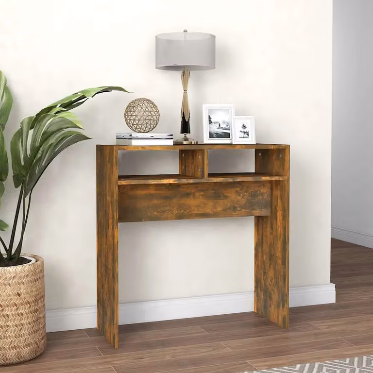 vidaXL Tavolino Consolle in Legno Rovere Fumo L: 78 cm, P: 30 cm, H: 80 cm