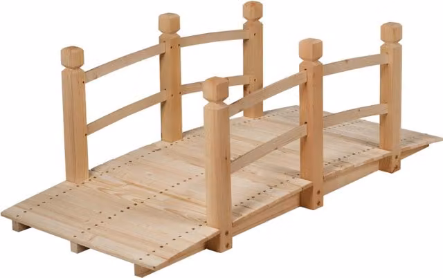 Ponte in legno per giardino con ringhiera Ponte decorativo 150x67x55cm, Naturale-Decorazioni da giardino