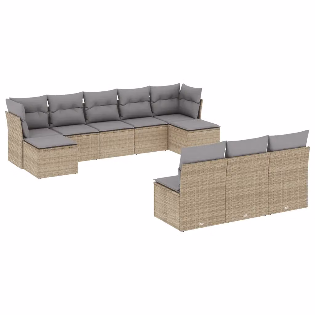 vidaXL Set Divano da Giardino 10 pz a forma di U con Cuscini Beige e Struttura in Metallo – 2