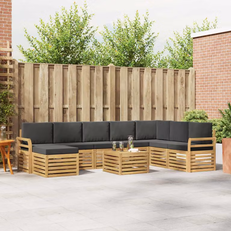 Set di divani da esterno vidaXL 9 pz in legno di acacia con cuscini Bianco e Antracite
