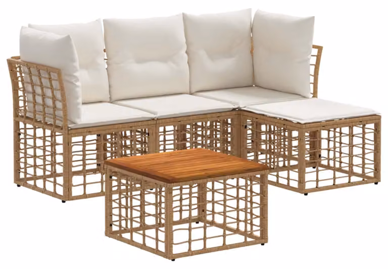 Set di divani da esterno 5 pcs Naturale e Bianco Crema