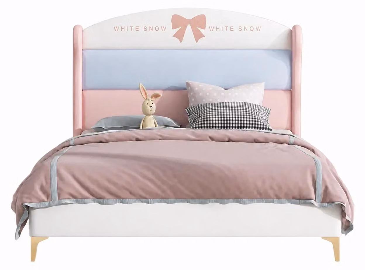 Letto imbottito bianco in pelle per bambine, arredamento per bambini