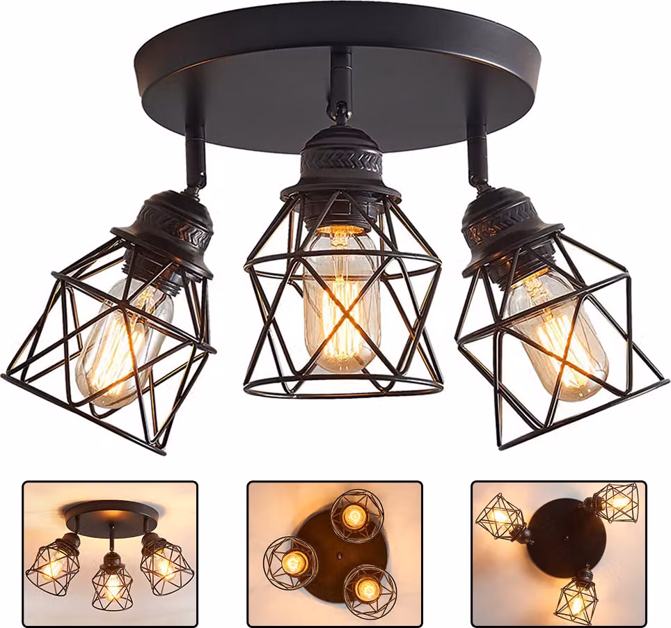 Lampada da soffitto orientabile a 360°, Faretto da soffitto a led Nero, Lampada da soffitto per corridoio cucina Sala da pranzo Lampada da cucina Soggiorno Lampada da soffitto Faretto da soffitto