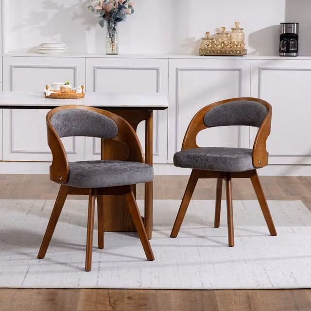 Sedia girevole REDOM in lino grigio con struttura in legno di faggio L/P/H: 44 x 41 x 75 cm