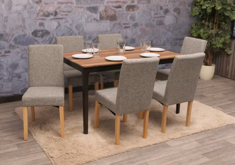 set di 6 sedie per sala da pranzo Sedia da cucina Littau ~ tessile, grigio, gambe chiare