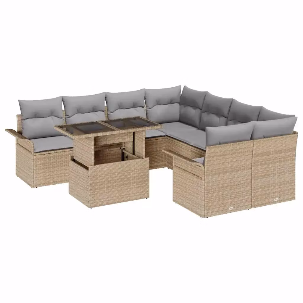 Set Divano da Giardino a L vidaXL in Polyrattan Beige con Cuscini e Tavolino da Esterno – 2