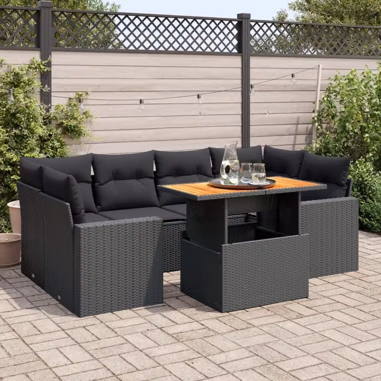 Maison Exclusive - Set Divani da Giardino con Cuscini 7pz Nero Polyrattan