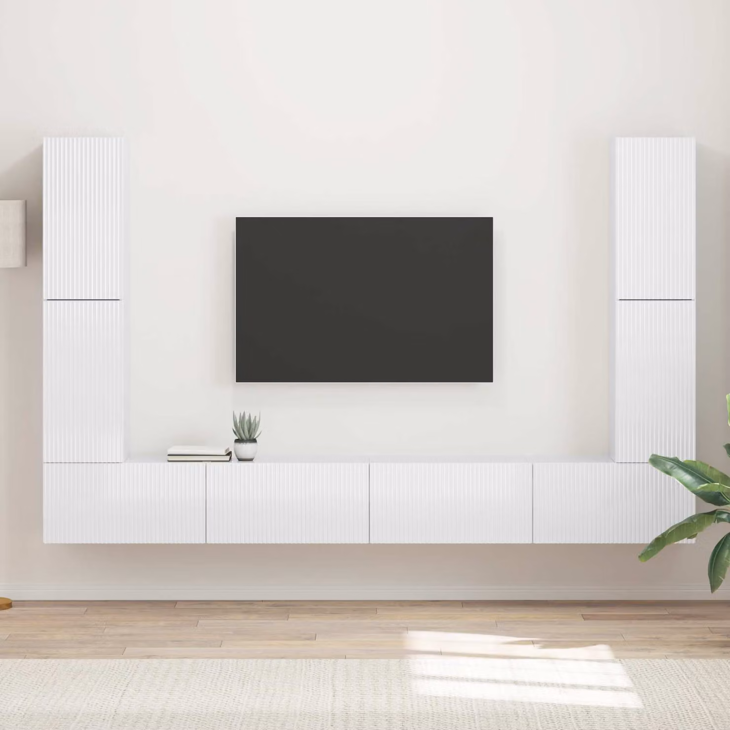 Set mobile TV vidaXL 8 pezzi Bianco Lucido in MDF e legno per soggiorno e camera da letto
