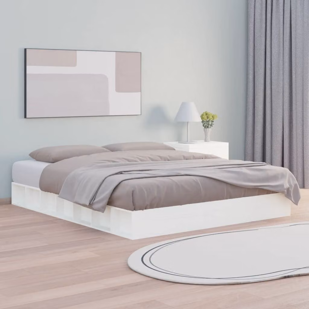 The Living Store Letto in legno massiccio bianco 200x200 cm