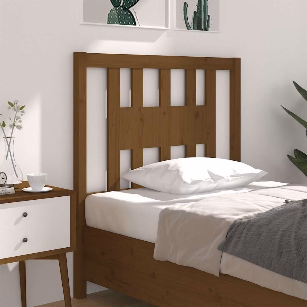 Testiera per letto vidaXL in legno massello di pino marrone, stile rustico, L 106 cm x P 4 cm x H 100 cm