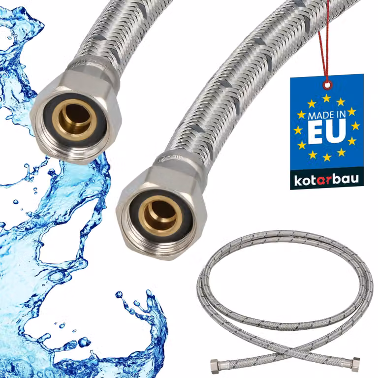 KOTARBAU® Tubo Flessibile per Rubinetto 3/8" x 3/8" Rivestito in Acciaio Inox 200 cm Tubo Flessibile per Rubinetto Cucina Argento