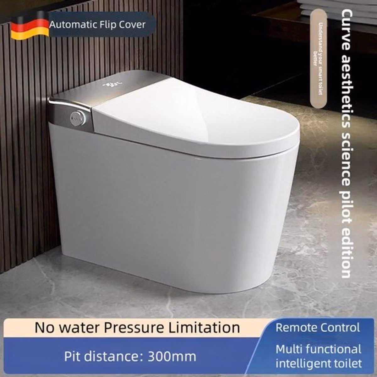 Water WC dal design sottile, con sedile riscaldato e funzione bidet, realizzata in Vetroceramica con serbatoio integrato e luce notturna