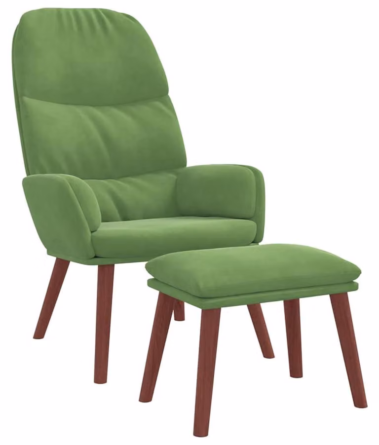 Poltrona relax con sgabello in velluto verde chiaro