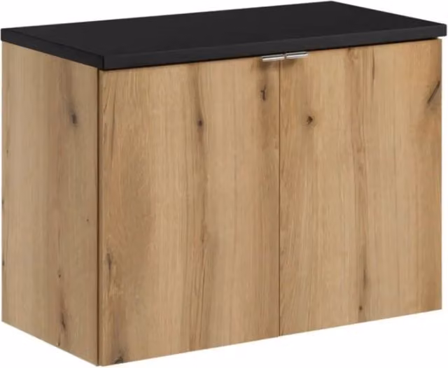 Set da bagno sospeso VANO in rovere e nero 80cm: mobili sotto lavabo con armadietti + piano per lavabo