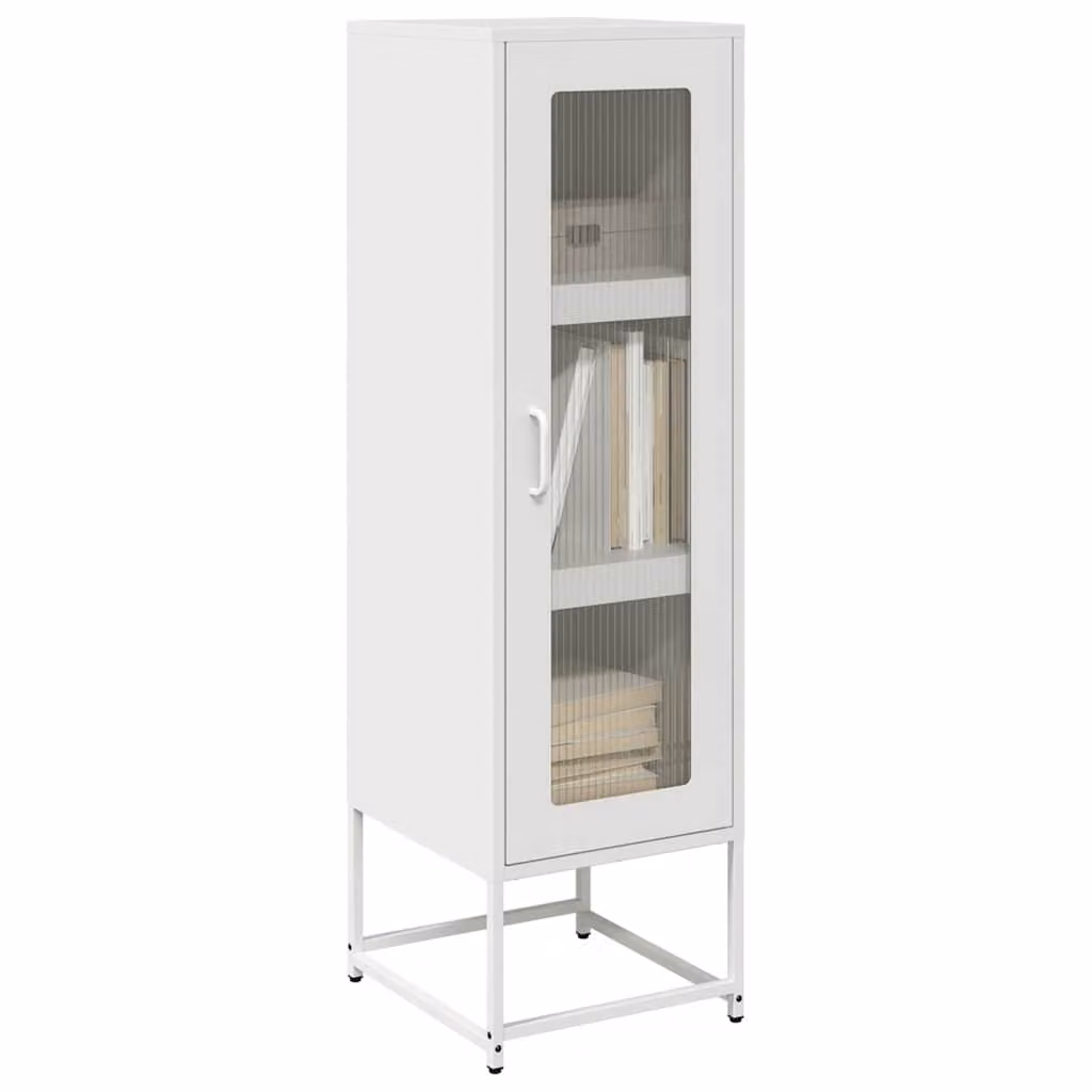 Credenza a parete vidaXL bianca in metallo con ante in vetro e ripiani interni L/P/H: 36 x 39 x 123 cm