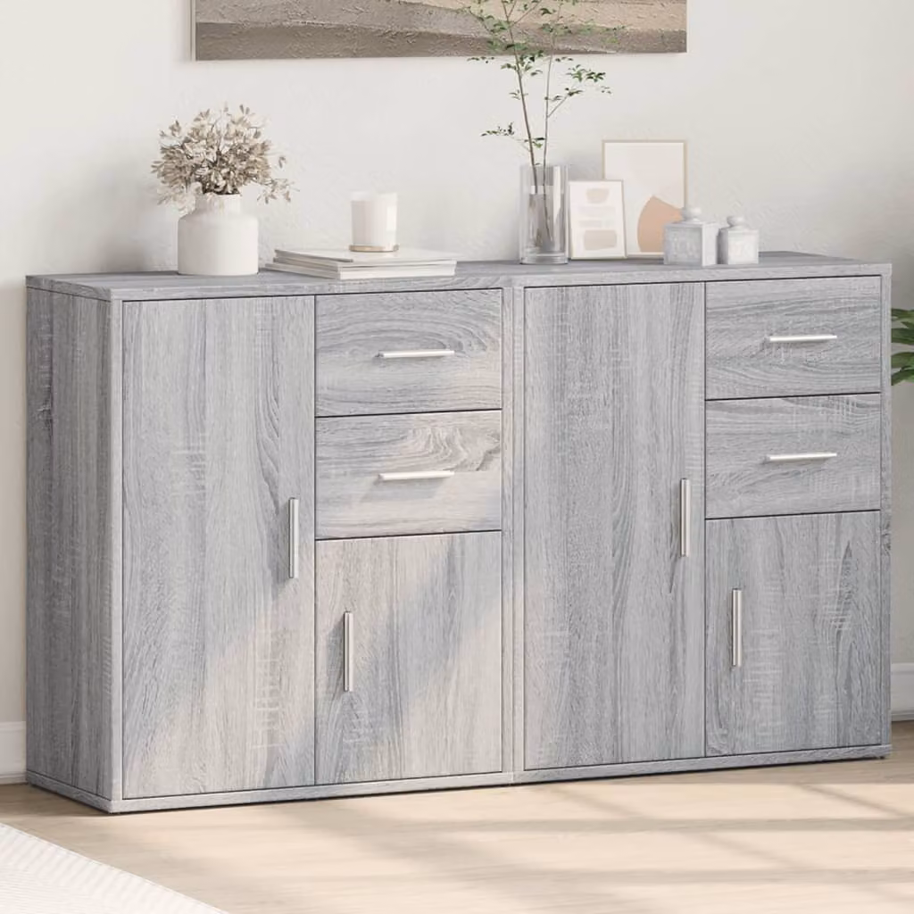 Set di 2 credenze moderne vidaXL in legno multistrato e MDF, colore grigio, L 60 cm x P 31 cm x H 70 cm