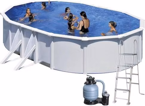 Piscina ovale in acciaio zincato GRE Fidji Kit 730 Eco colore grigio con pompa e scaletta