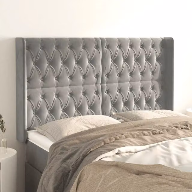 Testiera ad orecchio vidaXL in velluto grigio con struttura in legno L: 147 cm, P: 16 cm, H: 118-128 cm – 1