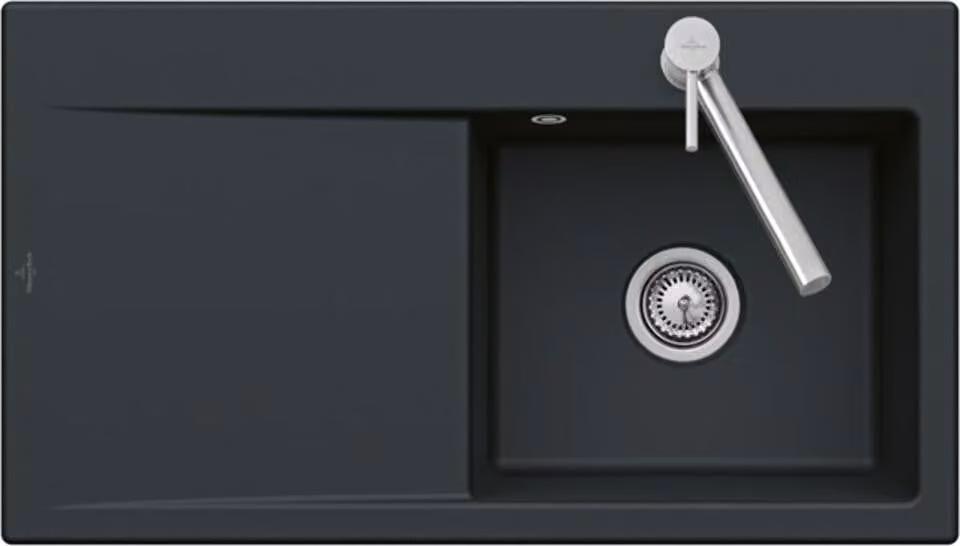 Lavello Villeroy&Boch con scarico a destra, Subway Style 50 Almond 90x51cm, Vetroceramica, funzionamento eccentrico
