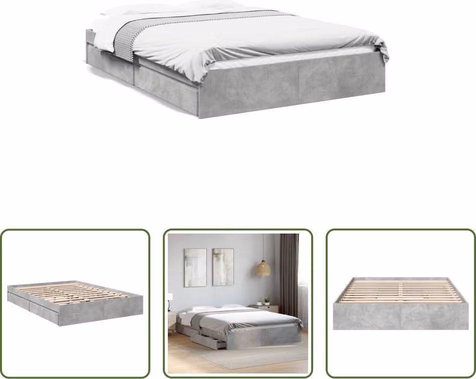 The Living Store Struttura letto con cassetti in cemento grigio 150x200 cm materiale legno