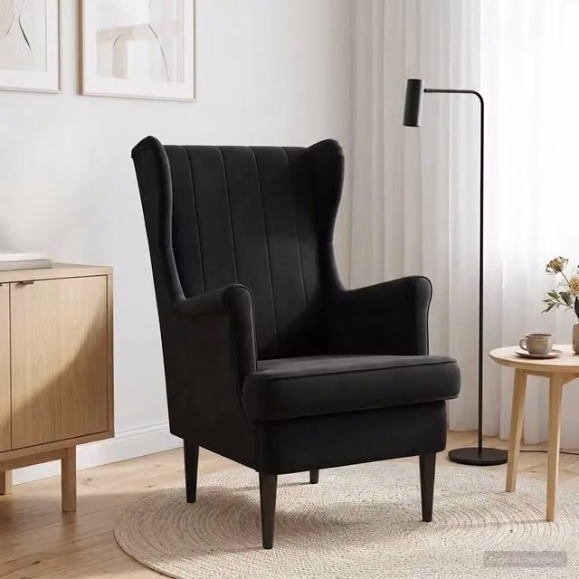 Poltrona moderna in velluto nero con braccioli per soggiorno e camera da letto L: 79 cm, P: 45 cm, H: 65 cm