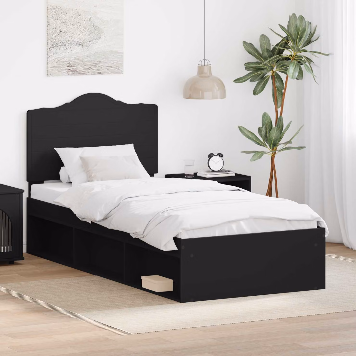Struttura del letto con testiera vidaXL in pino massello nero, dimensioni 90 x 200 cm