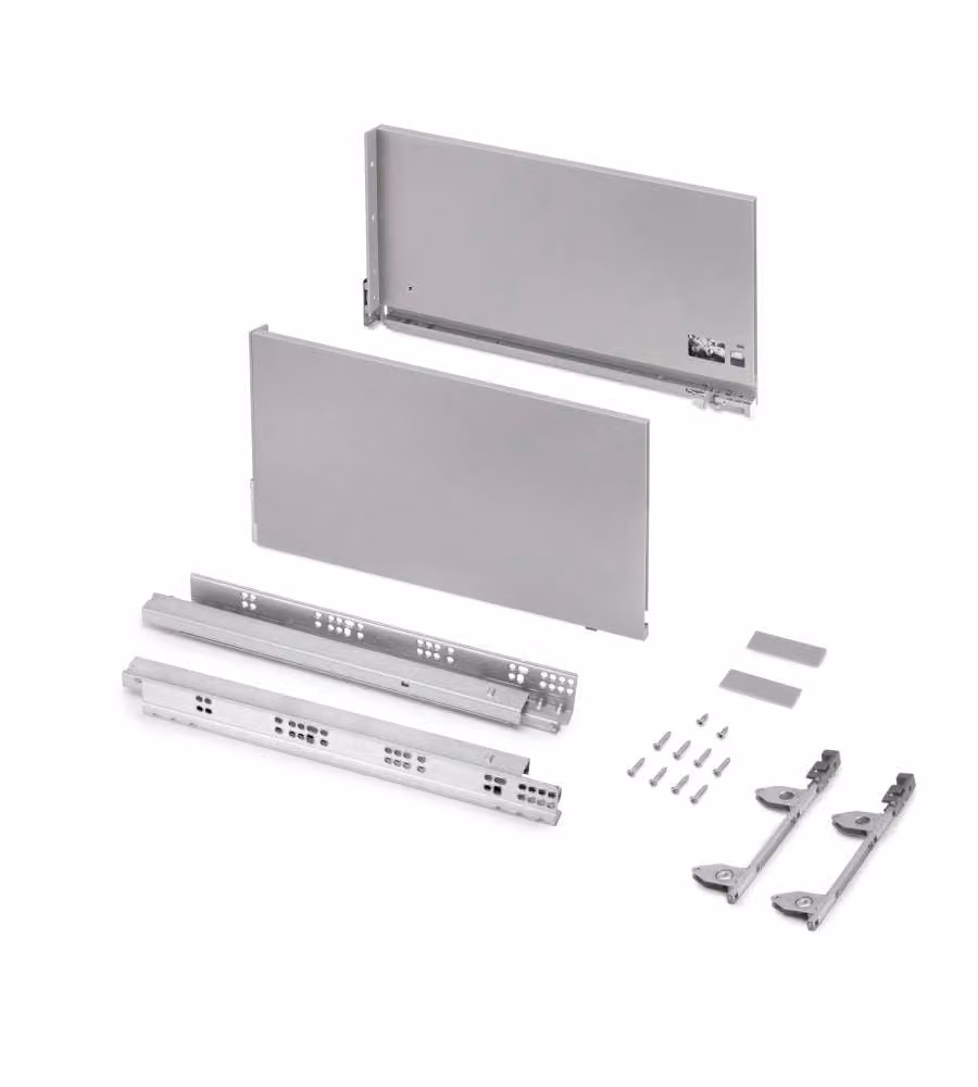 Cassetto esterno Emuca Vertex 3D in acciaio e alluminio argento, H: 24,2 cm, P: 45 cm