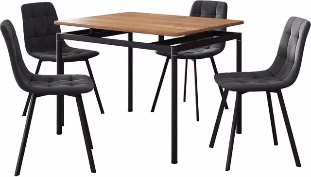 Set tavolo da pranzo con 4 sedie per 4 persone effetto rovere / grigio scuro 03_0009438